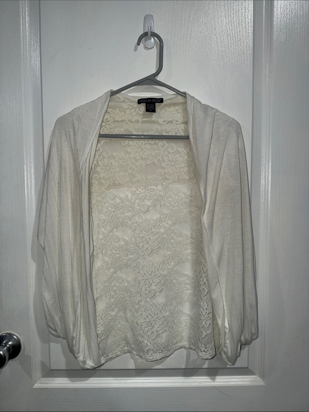 American Dream Cream Lace-Back Open Cardigan
